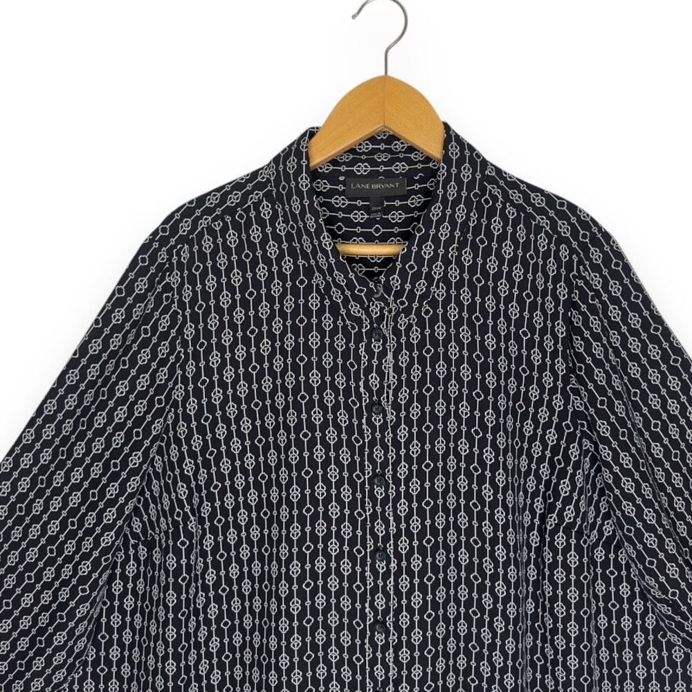 Lane Bryant Women's Button Down Shirt 22/24 Black Geometric Print Long Sleeve - Picture 2 of 9